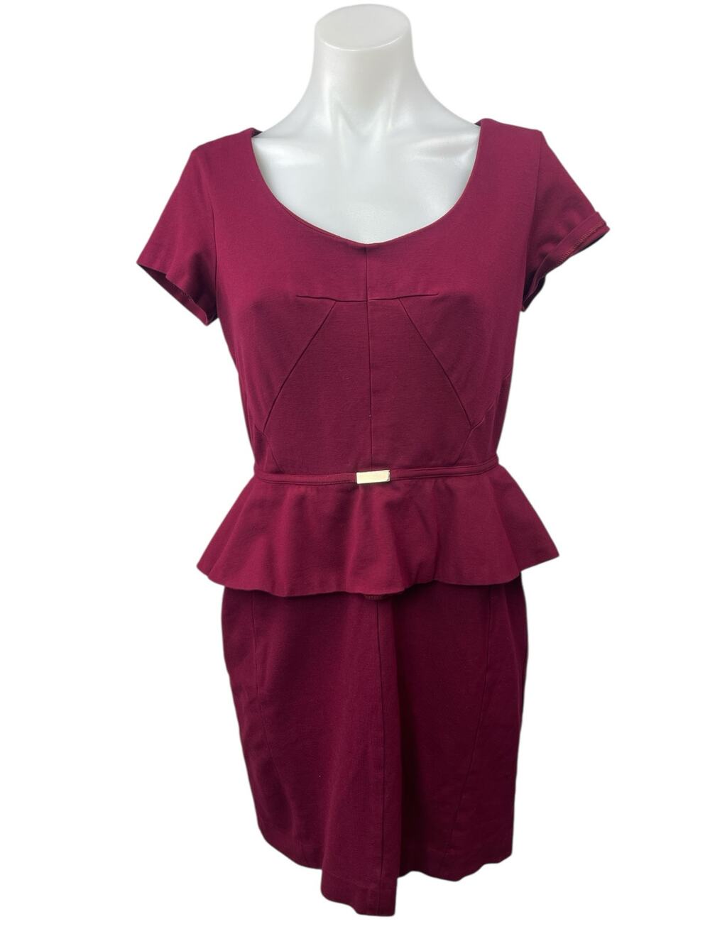 Ann Taylor Red Short Sleeve Scoop Neck Peplum Pencil Mini Sheath Dress Size 6P